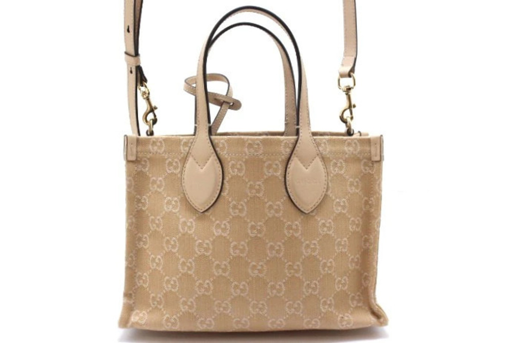 Gucci Ophidia Tote Bag Beige Cream Canvas Leather